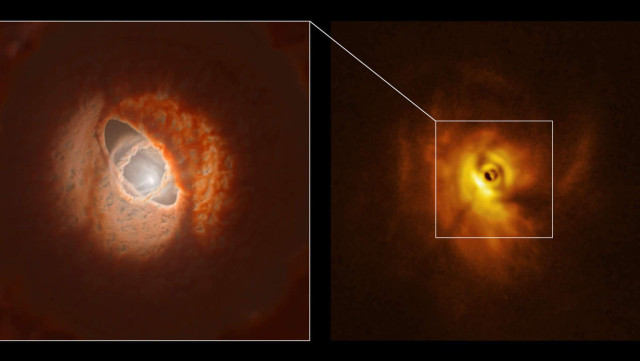 Ось там вона – планета у системі трьох зірок / Фото ALMA  